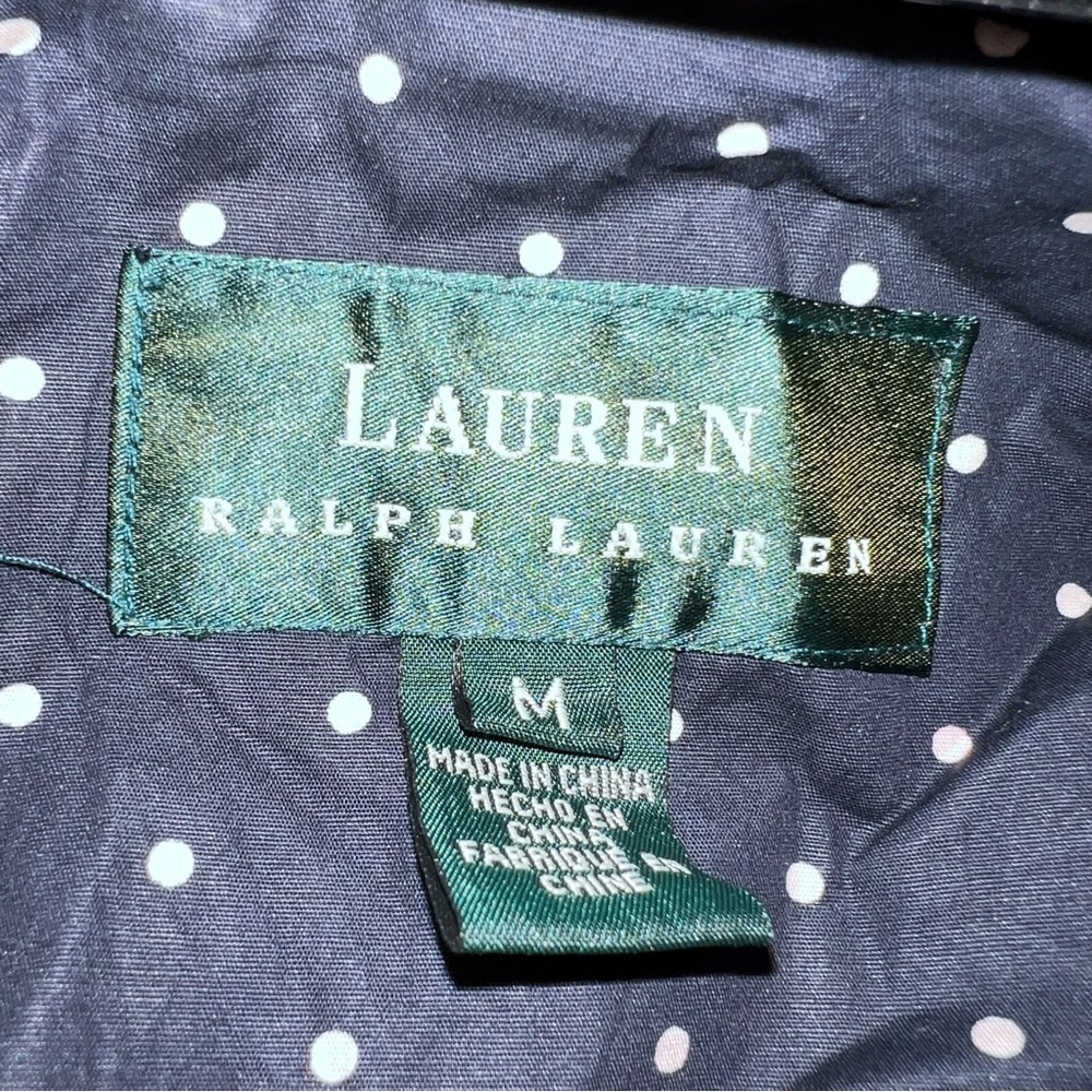 Lauren Ralph Lauren Navy Polka Dot Trench Coat with Red Lining - Picture 17 of 17